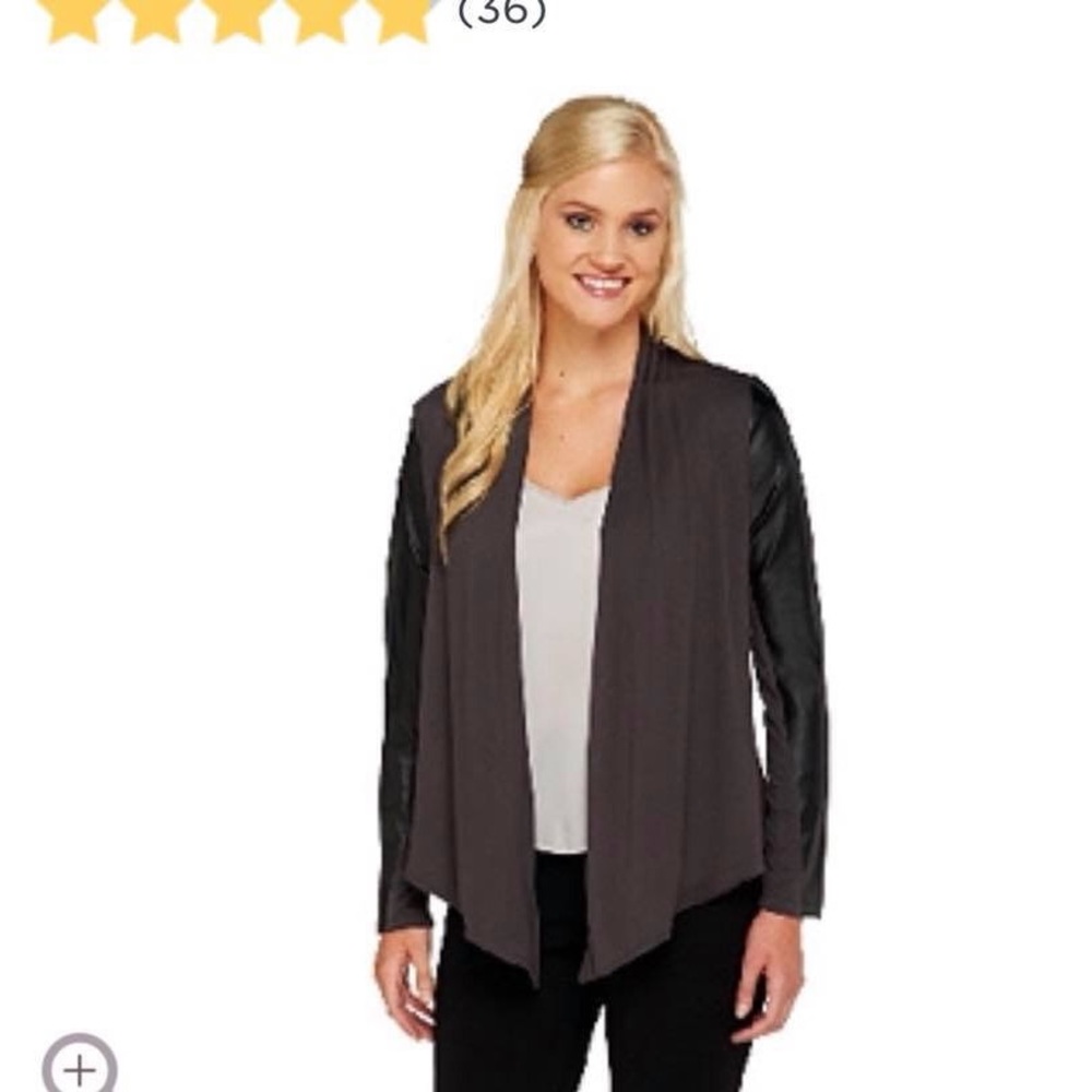 Faux leather mix media moto cardigan sz large